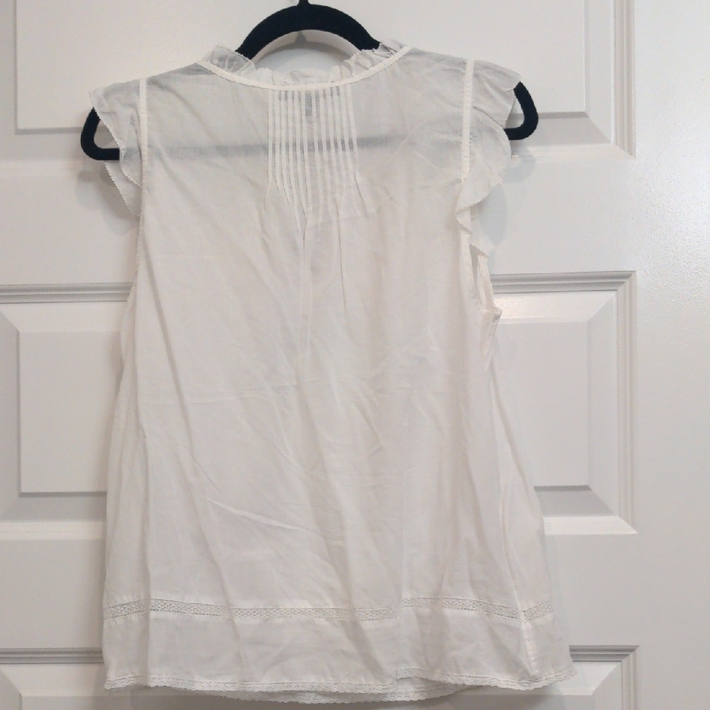 NWT Banana Republic White Ruffle Cap Sleeve Sheer Blouse - Picture 7 of 10
